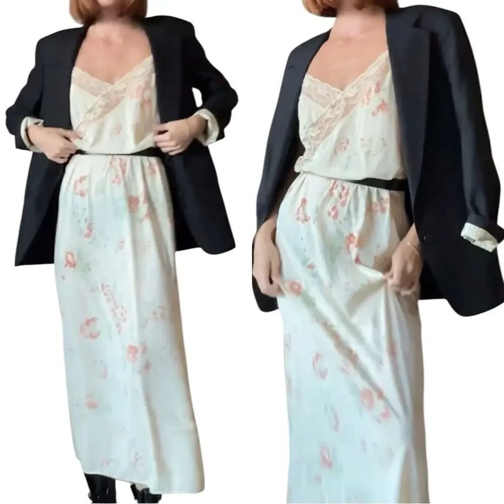 Henson Kickernick Floral Cream Yellow Lace Trim Nightgown Size 34 / S